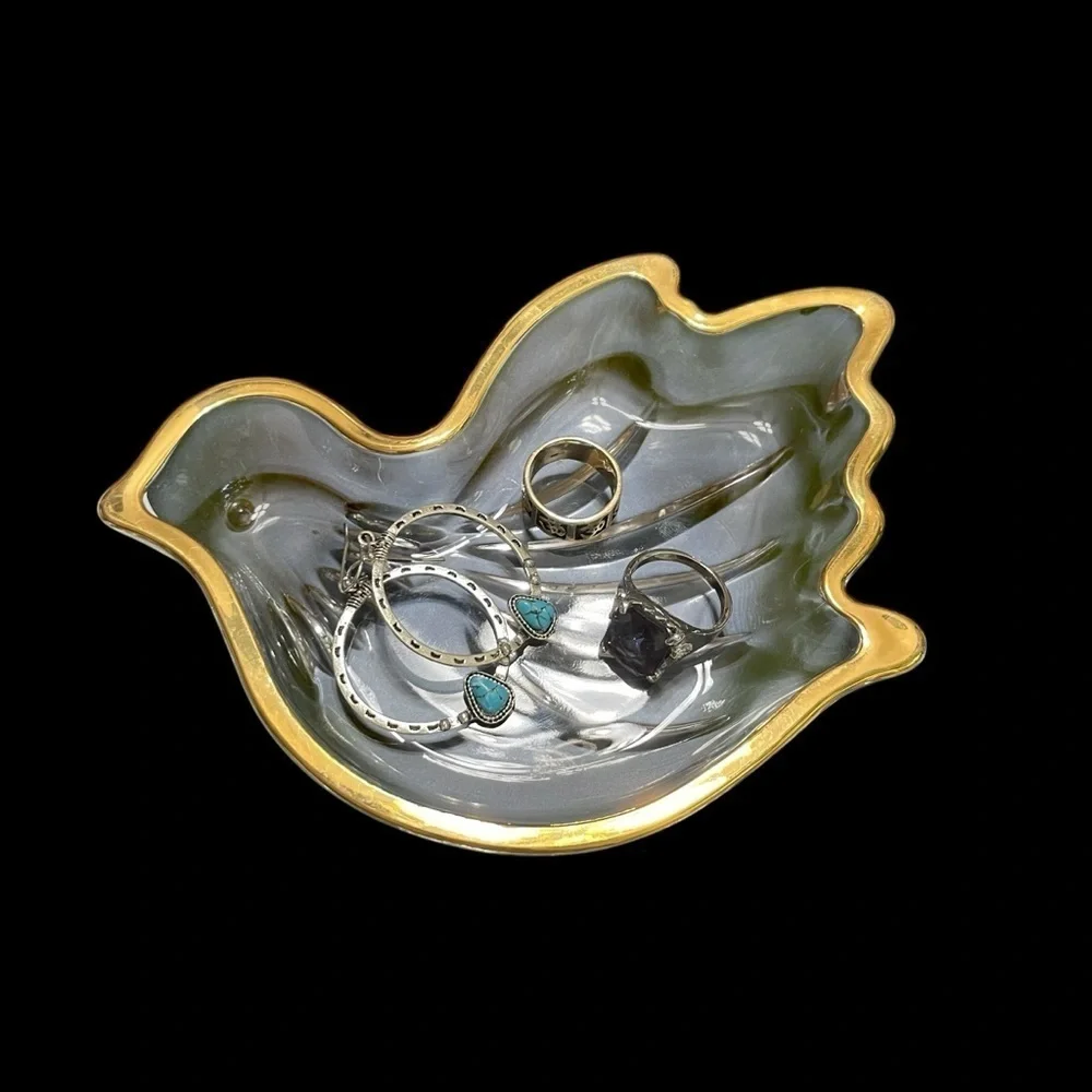 Mikasa Golden Dove Sweet Dish Peace Crystal Gold Trim Trinket Bowl 6.5